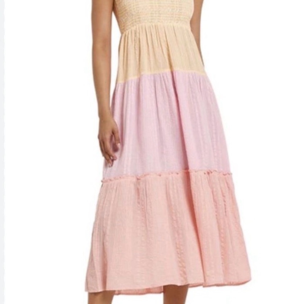 River Island Peach & Light Pink‎ Tiered Midi Dress